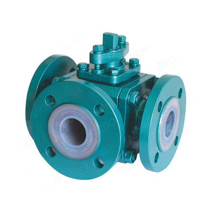 Fluorine lined three-way ball valve