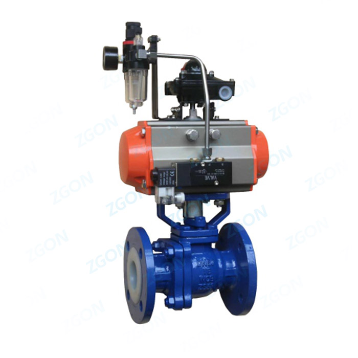 Fluorine lined pneumatic ball valve