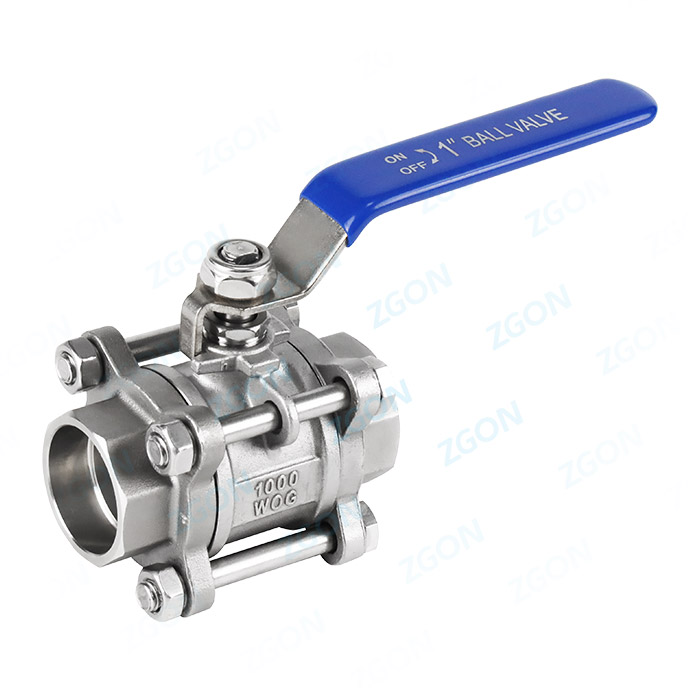 Three piece socket welded ball valve