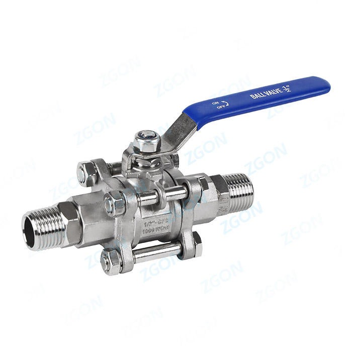 Three piece double outer thread ball valve