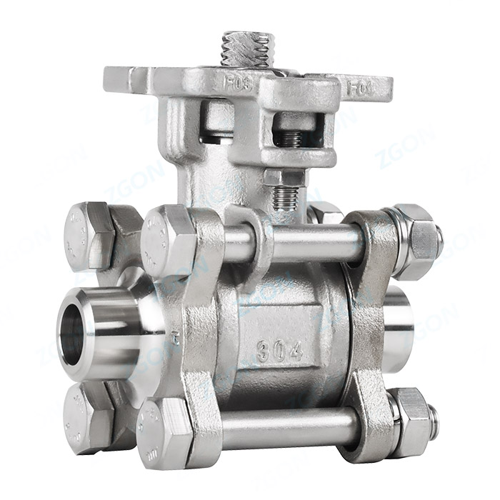 Three piece high platform welded ball valve