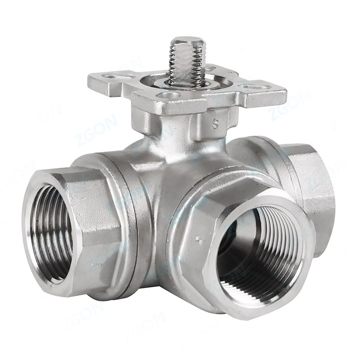 Three way high platform threaded ball valve