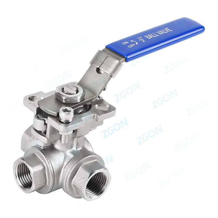 Three way high platform threaded ball valve