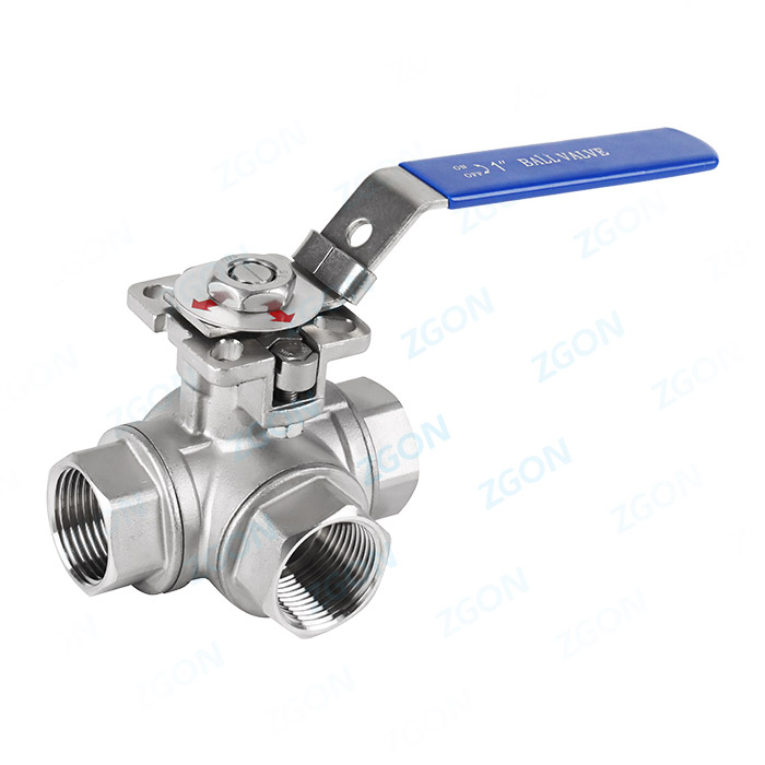 Three way high platform threaded ball valve