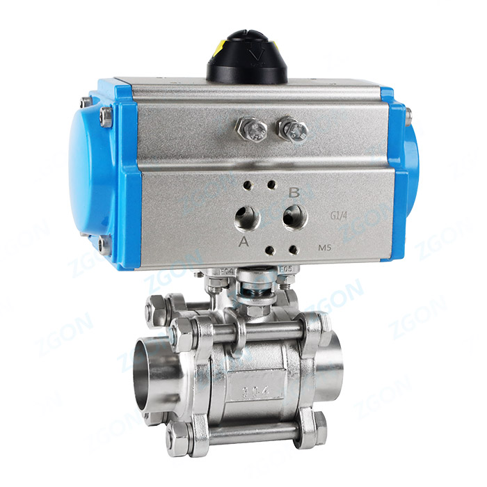 Pneumatic three piece welded ball valve