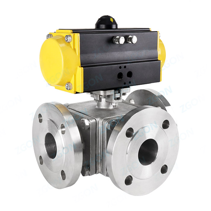 Pneumatic three-way flange ball valve